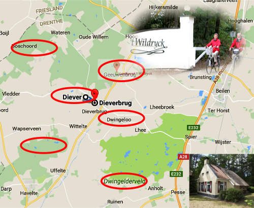 Kaart Diever Dieverbrug en omgeving met Landgoed 't Wildryck